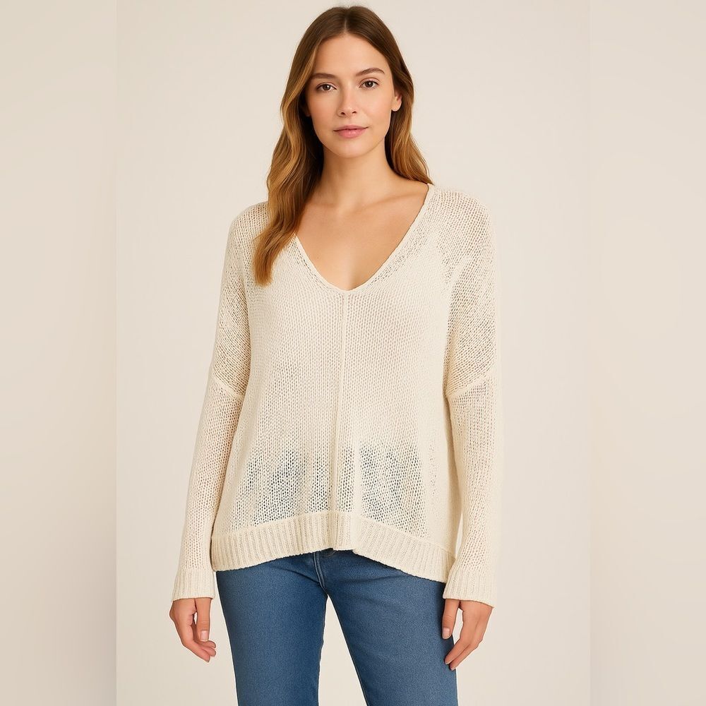Wooden Ships Cream V-Neck Sweater